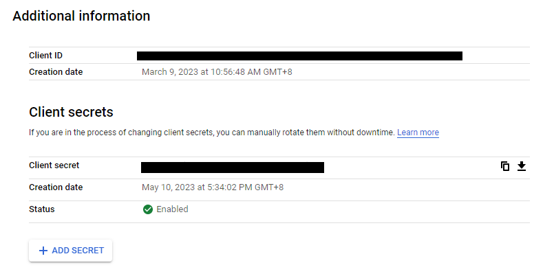 Google client id & secret