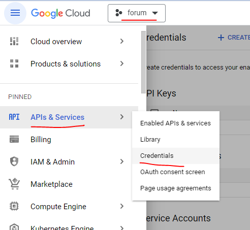 Google API & Services - Credentials