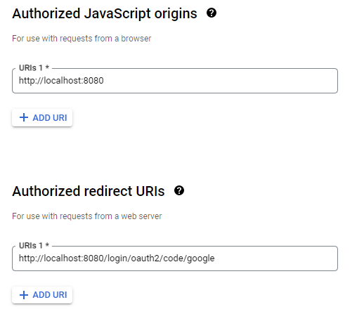 OAuth2 configuration in google